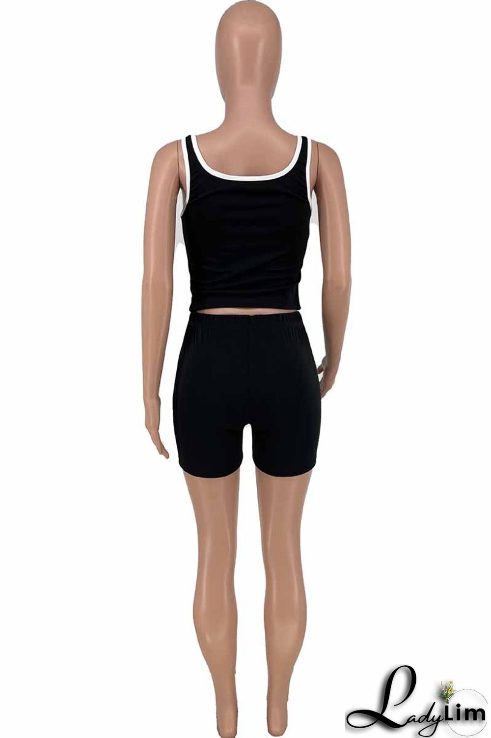 Pink Casual Print Letter U Neck Sleeveless Two Pieces