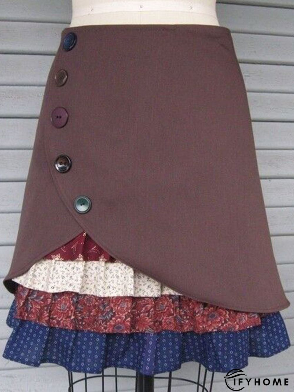 Red Printed Casual Floral Cotton-Blend Skirt | IFYHOME