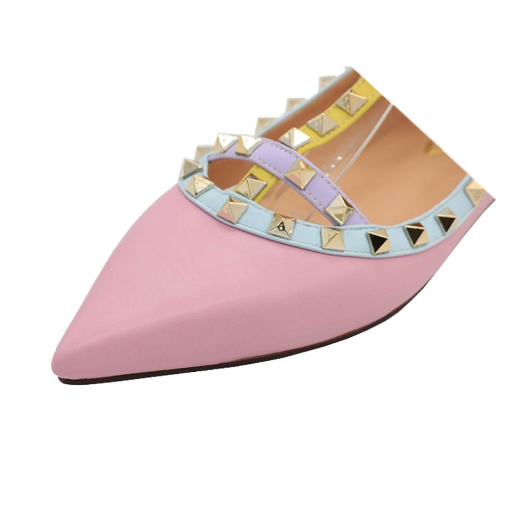 Women's Flats With Double Buckles Fashion Sexy Rivets Rockstud Daily Pointed Toe Ballet Matte Shoes-vocosishoes