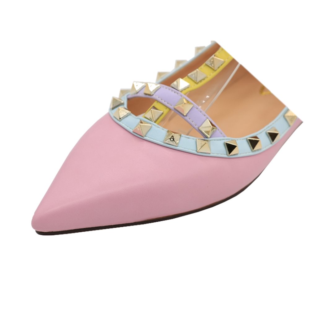 Women's Flats With Double Buckles Fashion Sexy Rivets Rockstud Daily Pointed Toe Ballet Matte Shoes-vocosishoes