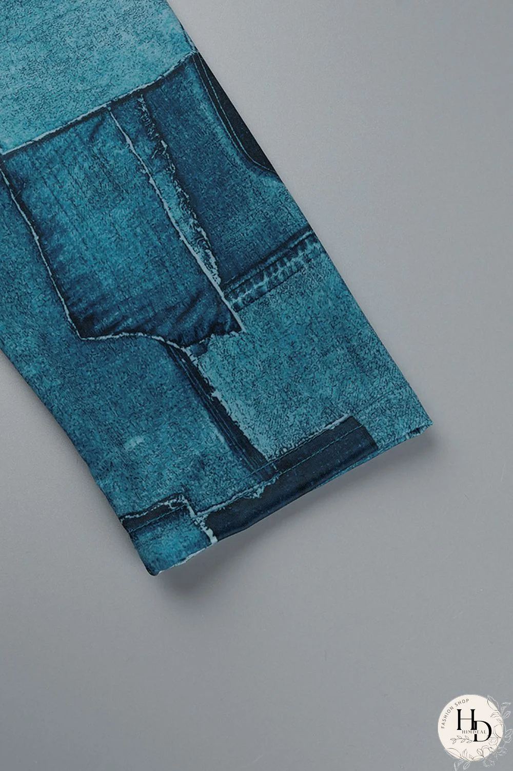 Blue Casual Print Patchwork V Neck Long Sleeve Dresses