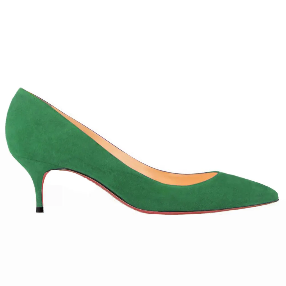 60mm Kitten Heels Pumps Summer Daily Green Suede-vocosishoes