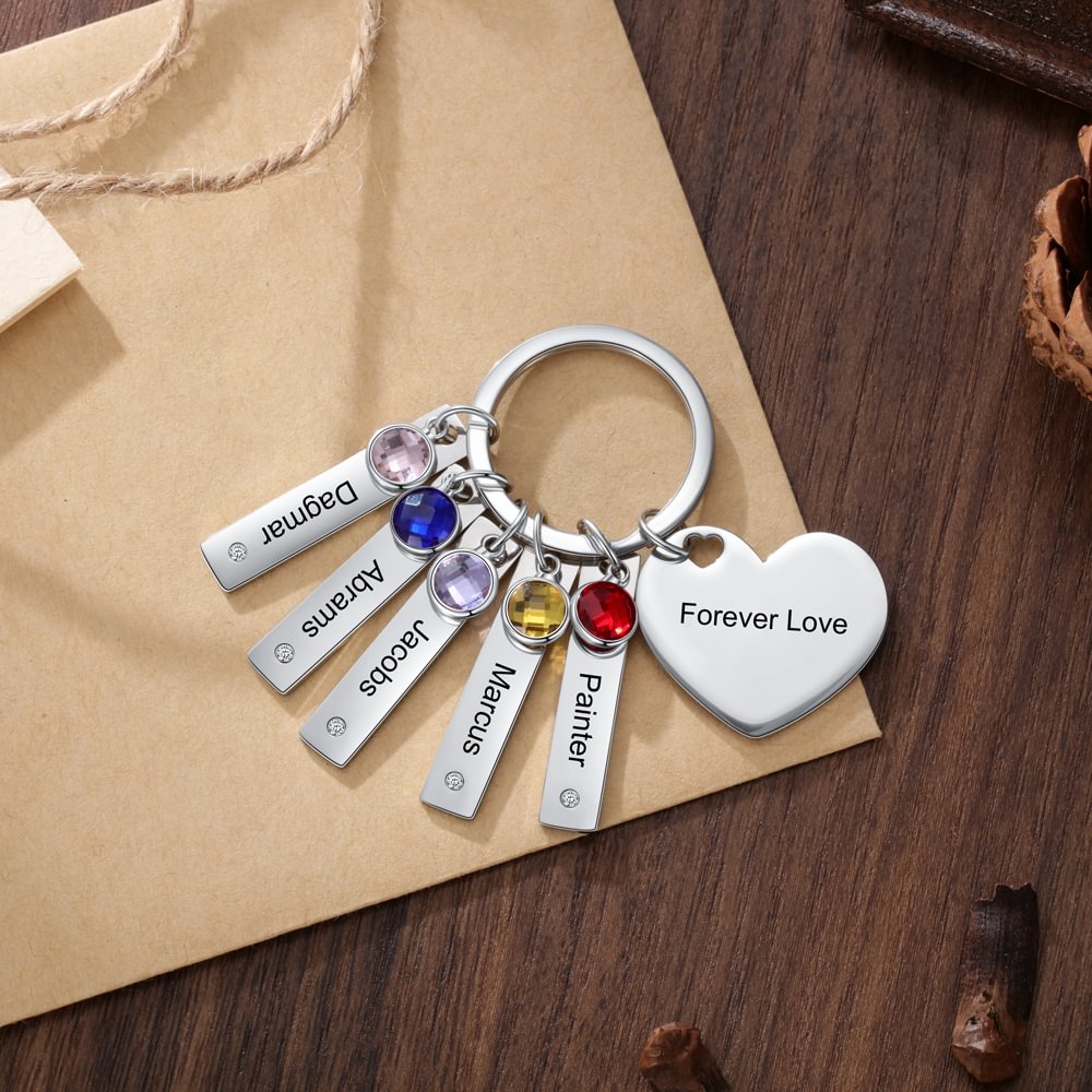 Customized 5 Birthstone Keychain with heart