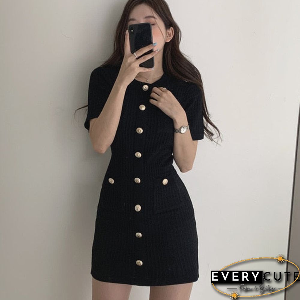 Button Knitted Dress Bodycon Mini Vestido Curto Korean Summer Sexy Party Elegant Black Black Moda Feminina Ropa Mujer Robes