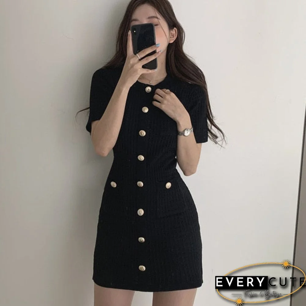Button Knitted Dress Bodycon Mini Vestido Curto Korean Summer Sexy Party Elegant Black Black Moda Feminina Ropa Mujer Robes