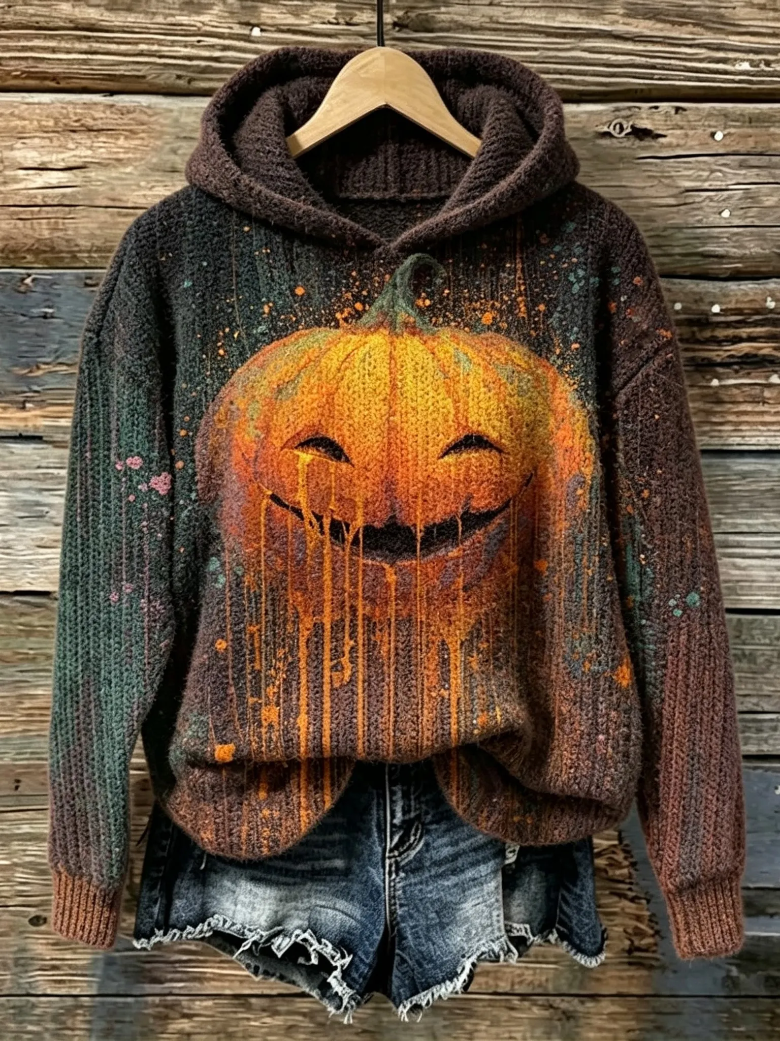 Comstylish Women's Retro Halloween Pumpkin Print Sweater