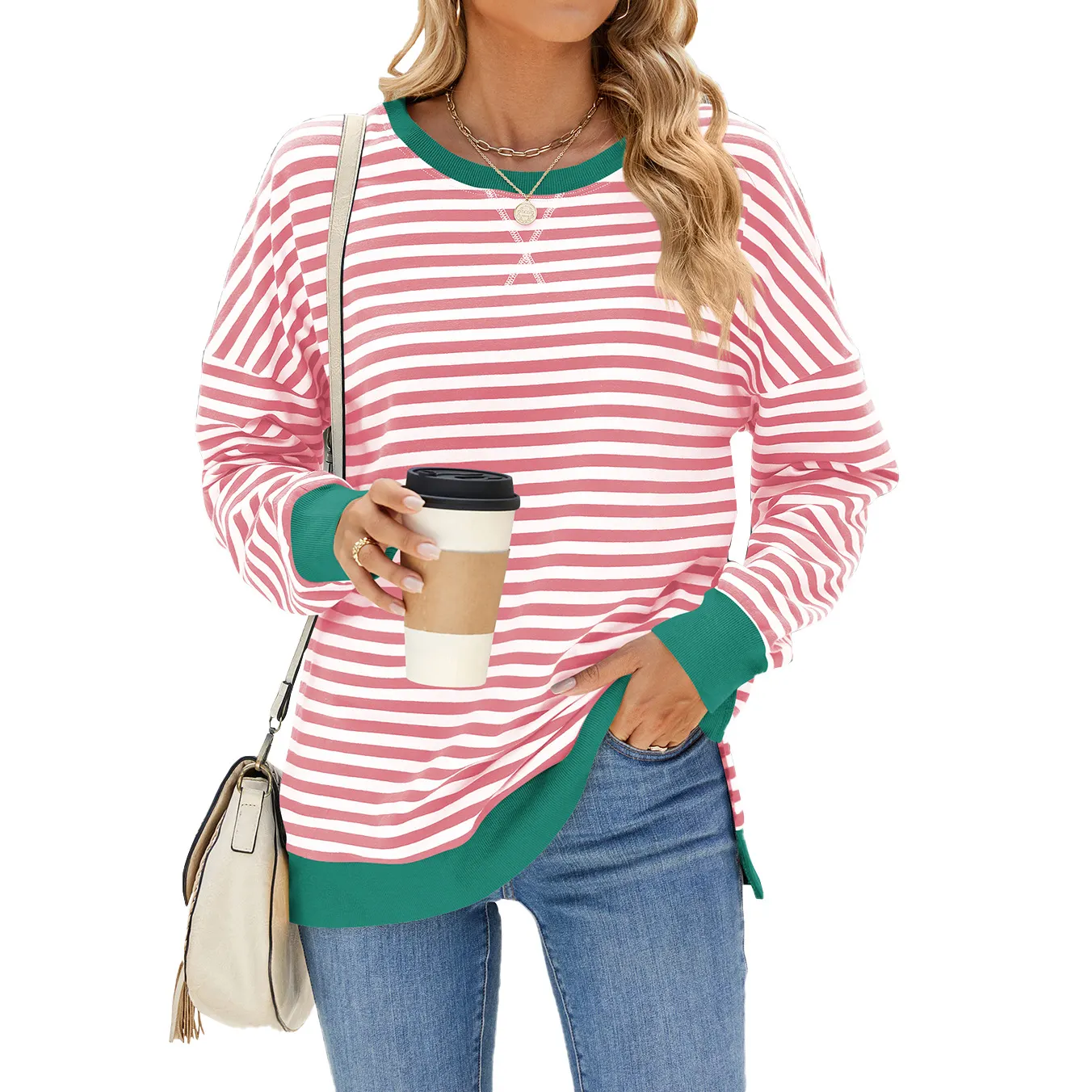 Women's Crew Neck Striped Sweatshirt