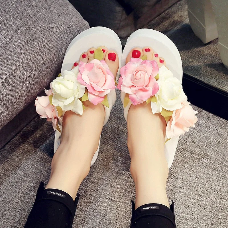 6cm High Heel Women's New Outer Wear Thick-soled Beach Sandals Slippers Wedge Flip-flops Flip-flops Sandals Women Home Slippers