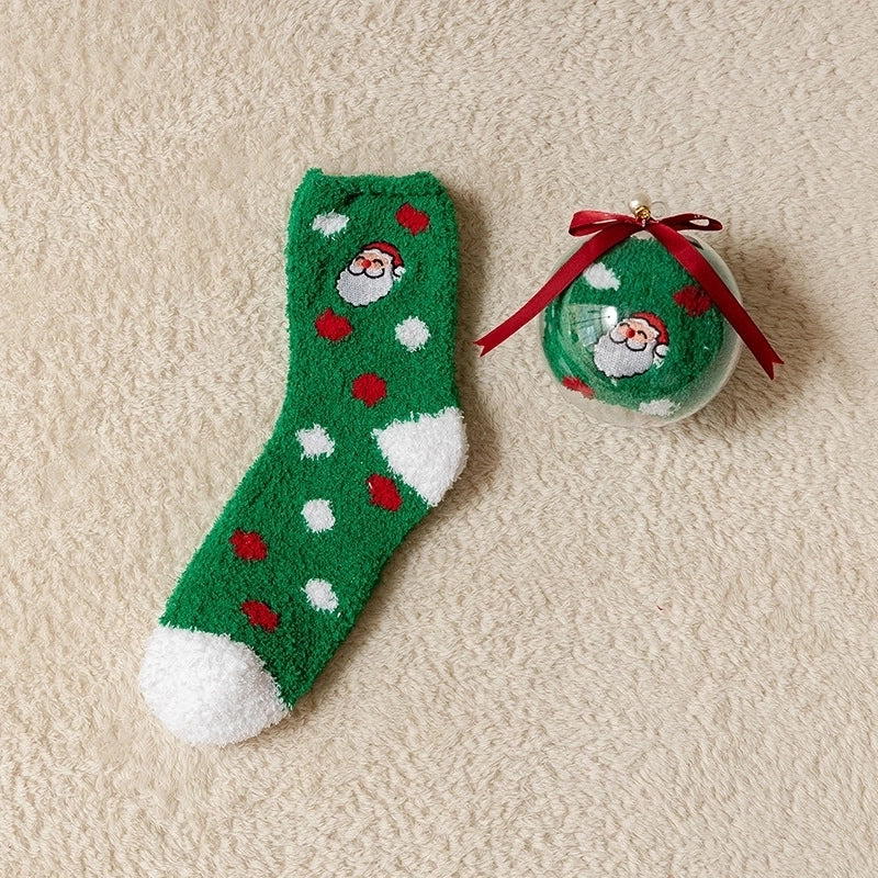 Women’s Minimalist Christmas Tree Santa Claus Snowman Cotton Jacquard Crew Socks