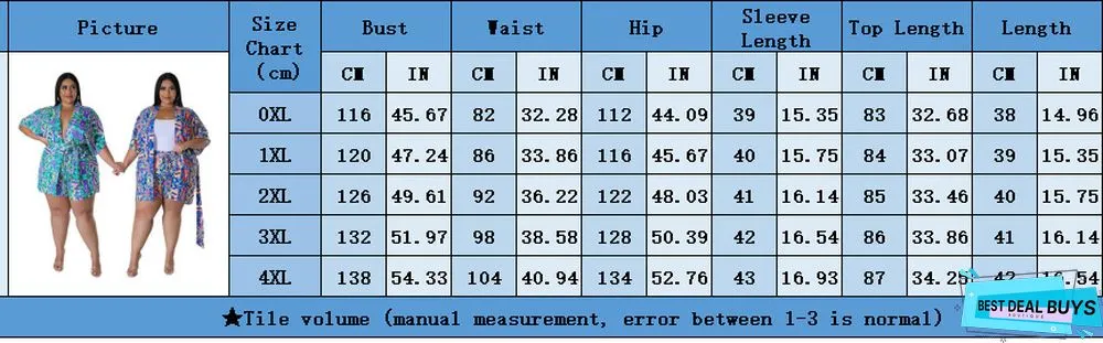 Summer Plus Size Loose Print Blouse Lace-Up Shorts Multi-Color Two-Piece Set