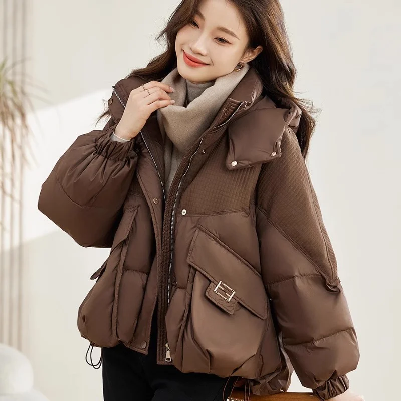 Woherb 2024 New Cotton Clothes Female Winter Short Korean Version Loose And Thick Small Padded Clothes Cotton-Padded Jacket Advanced Sense Coat Tide-Outfit Ideas