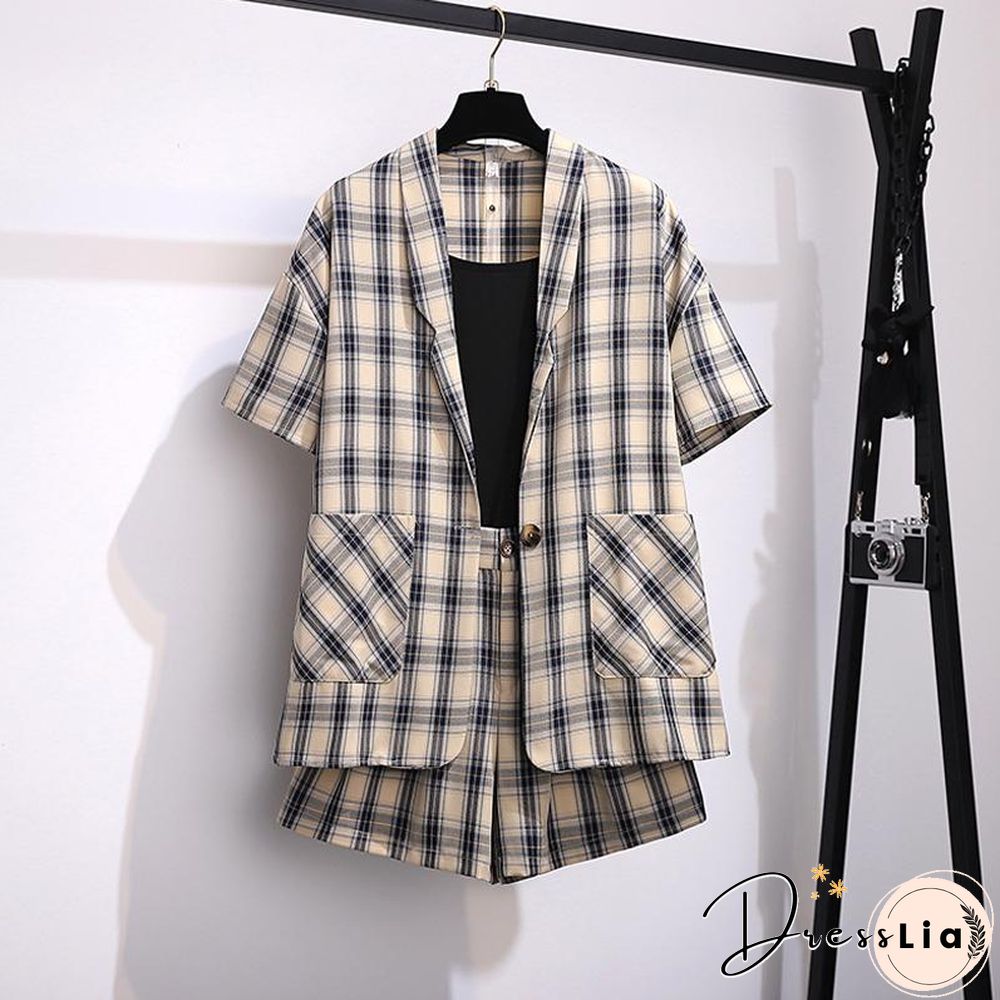 Fashion Plaid Blazer Three-Piece Set P11631