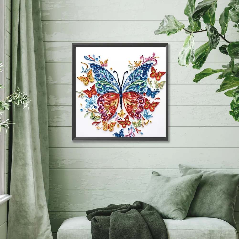 Diamond Painting - Partial Special Shaped Drill - Flower Butterfly(Canvas|30*30cm)