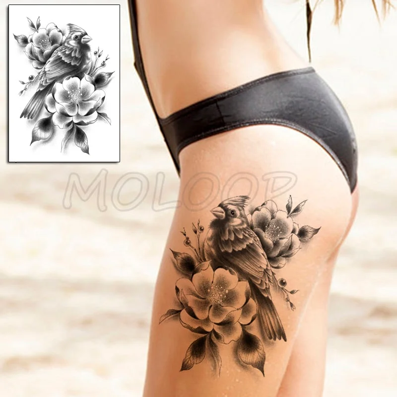 Temporary Tattoo Stickers Rose Sapphire Red Flower Fake Tatto Waterproof Tatoo Back Leg Arm Belly Big Size for Women Men Girl