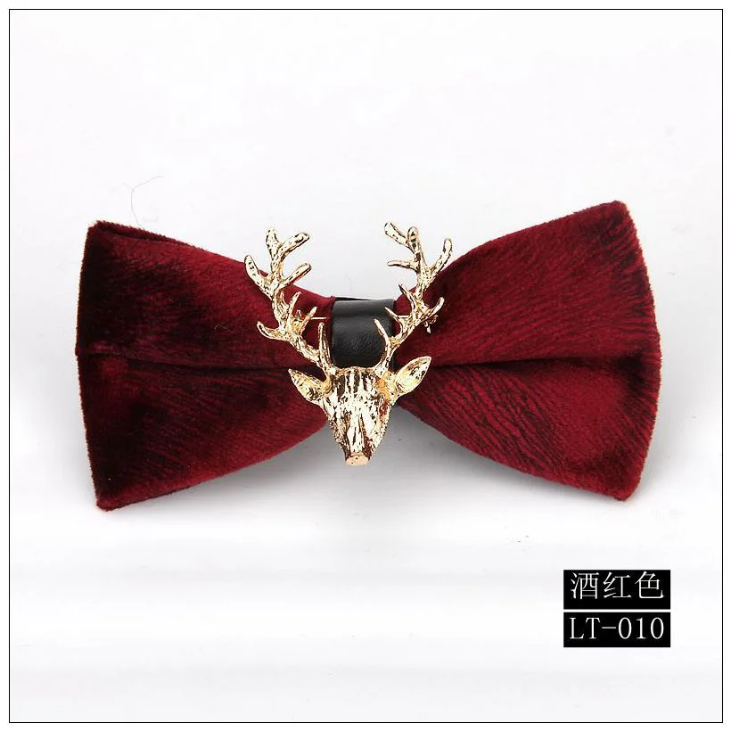 High end Fashion Men's Gold Velvet Bowtie Christmas Metal Elk Head Wedding Luxury Bow Ties Trendy Collar Jewelry Gifts for Men