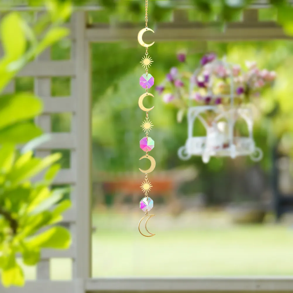 Hanging Bead Moon Sun Light Catcher Crystal Outdoor Wall Wind Chime (72)