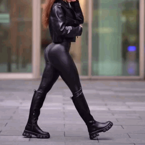 Women's solid color tight leather pants