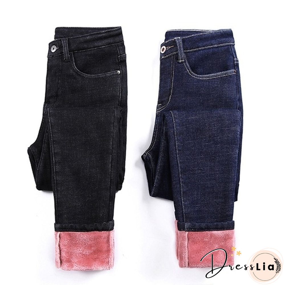 Winter Warm High Waist Velvet Jeans for Ladies To Wear Tights Warm for Ladies Denim Pencil Jeans Women's Thick Winter Socks