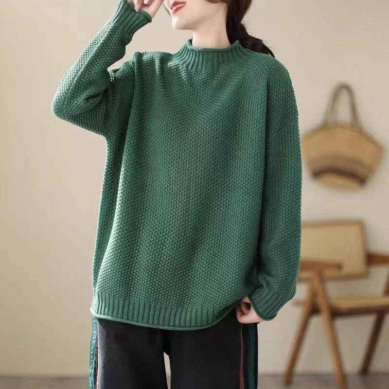 Athvotar Athvotar Meat-Covered Lady Knitted Sweater Autumn/Winter 2025 Autumn/Winter New Half-High Collar Design Casual Comfortable Top