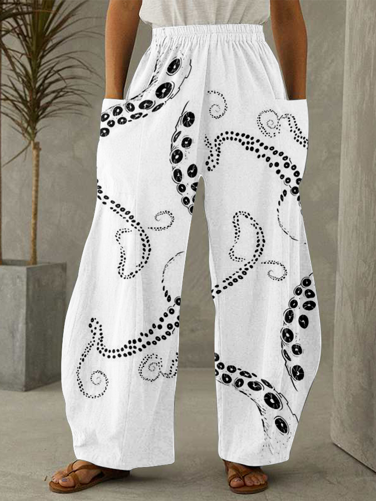 Octopus Tentacle Pattern Print Wide Leg Casual Pants  artssus