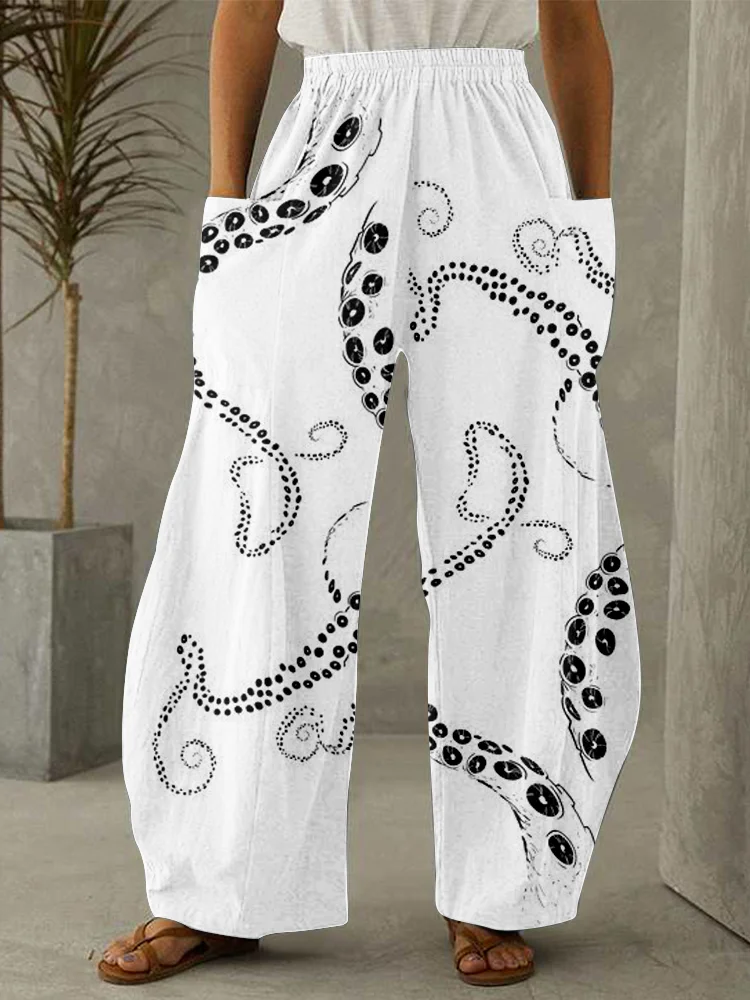 Octopus Tentacle Pattern Print Wide Leg Casual Pants