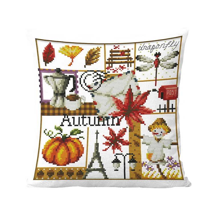 11CT Printed Four Seasons Cross Stitch Pillowcase Embroidery Pillow Cover Decor