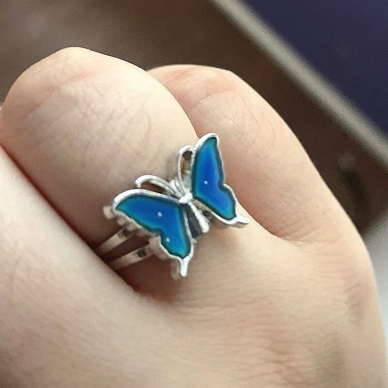 Delicate and Glittery Butterfly Color Changing Adjustable Rings