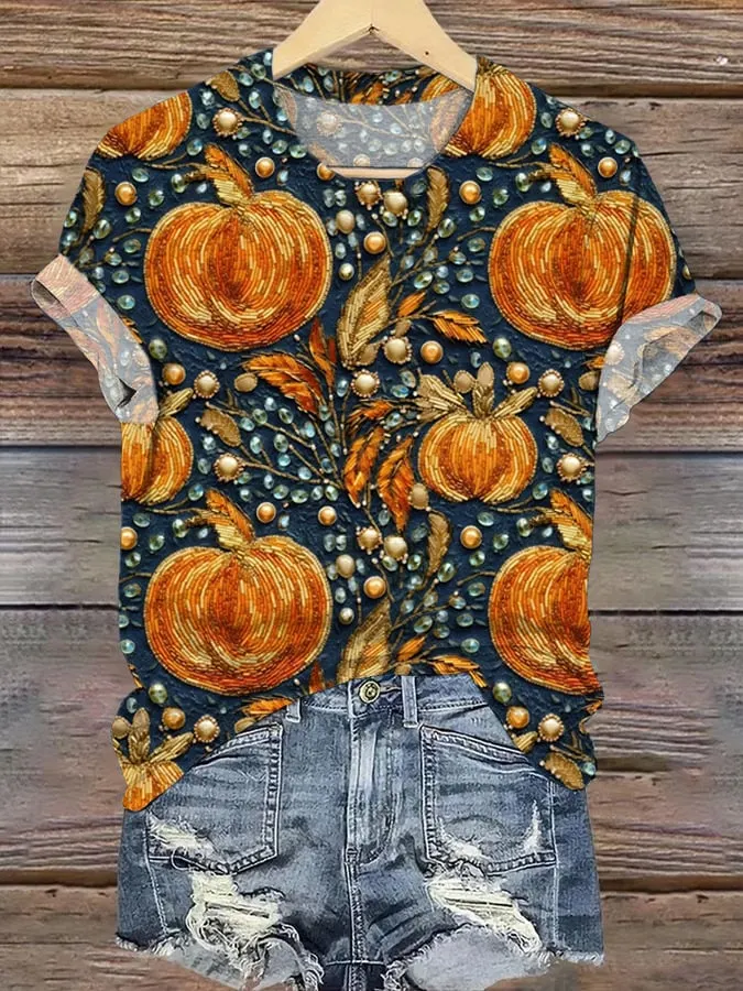 Women's Halloween Pumpkins Print Shirt 