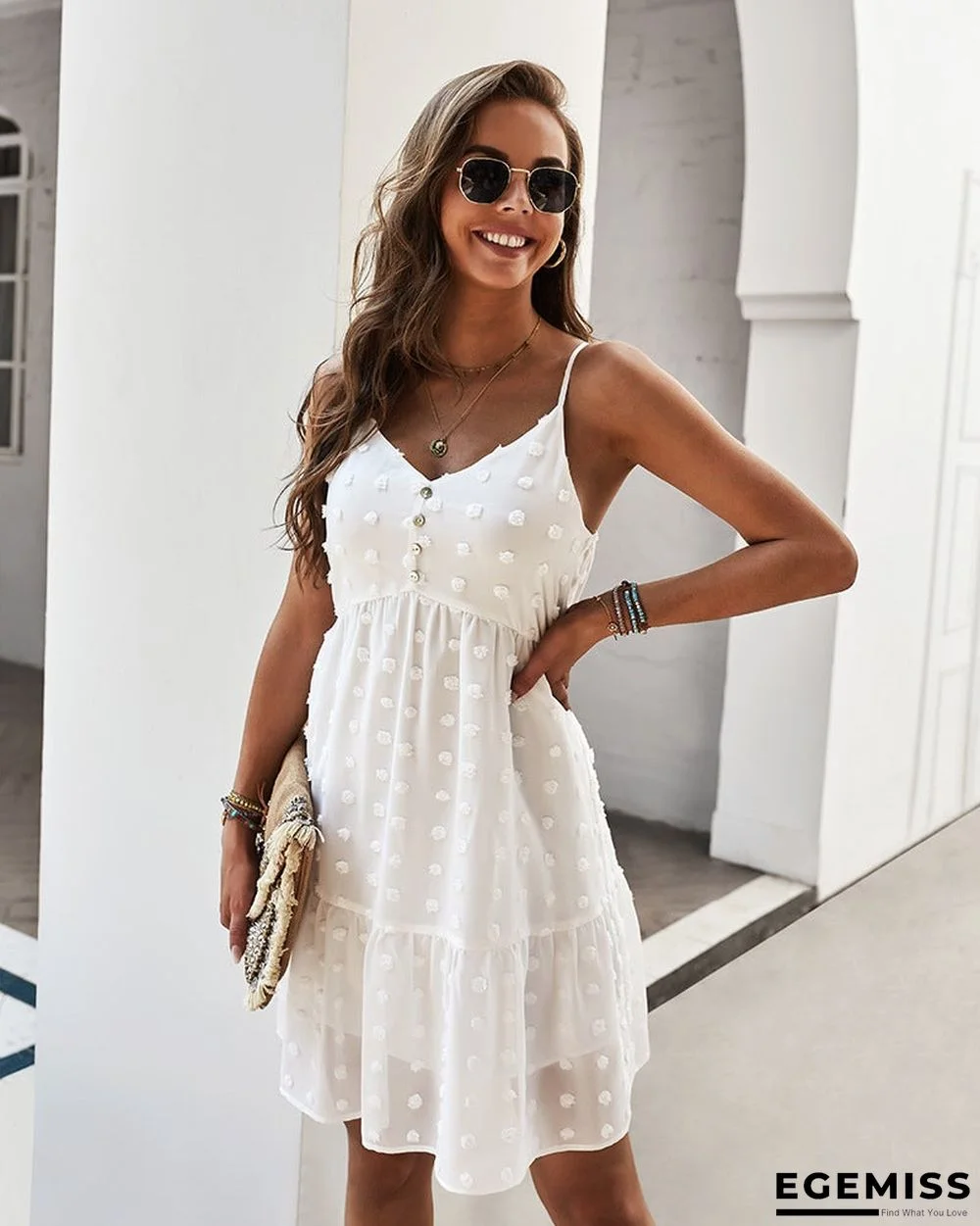 Women's Suspender Dress V-neck Sexy Casual Skirt Swing Skirt | EGEMISS