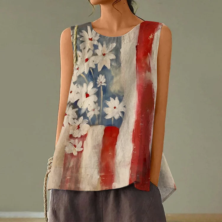 Vintage Independence Day American Geometry Floral Art Tank Top