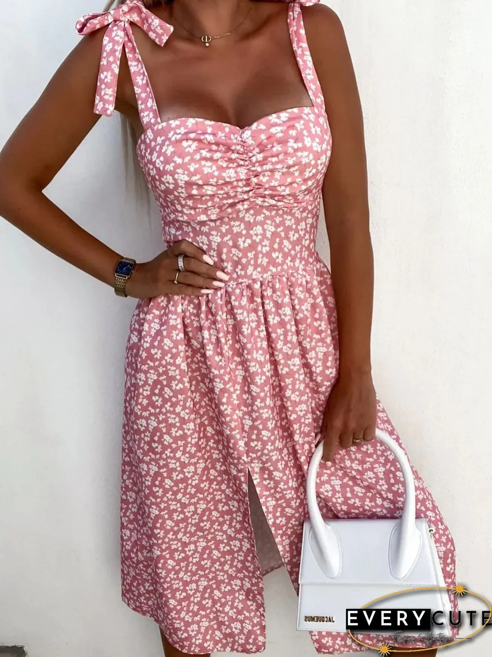 Women'S Dresses Suspender Print Sleeveless Slit Dress