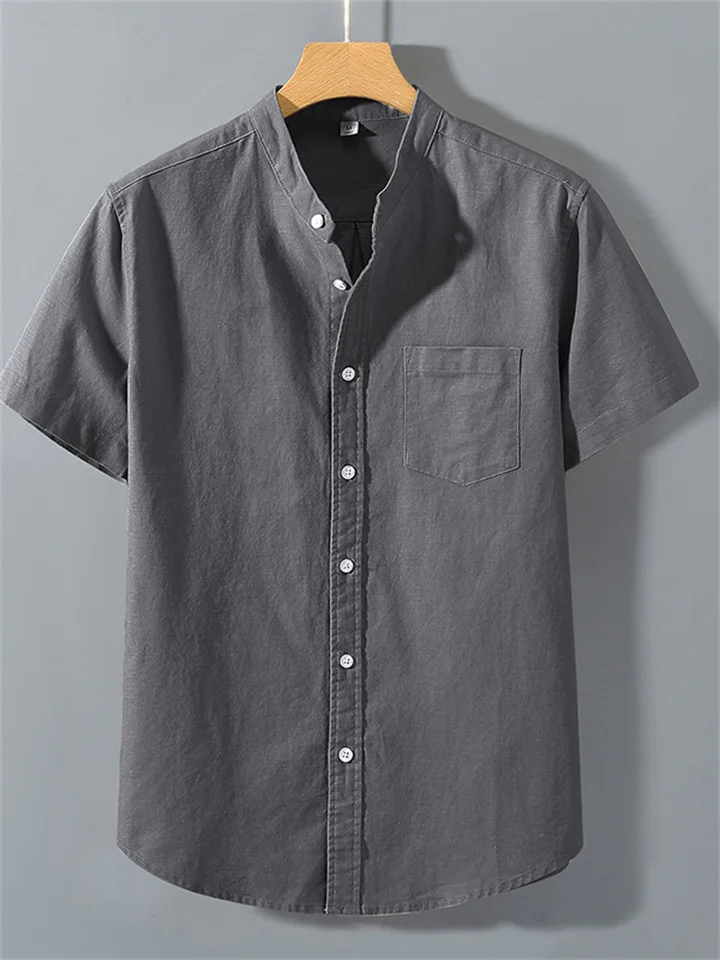 Linen Shirt Men Short-sleeved Shirt Loose Summer Men's Casual Cotton Linen Shirt