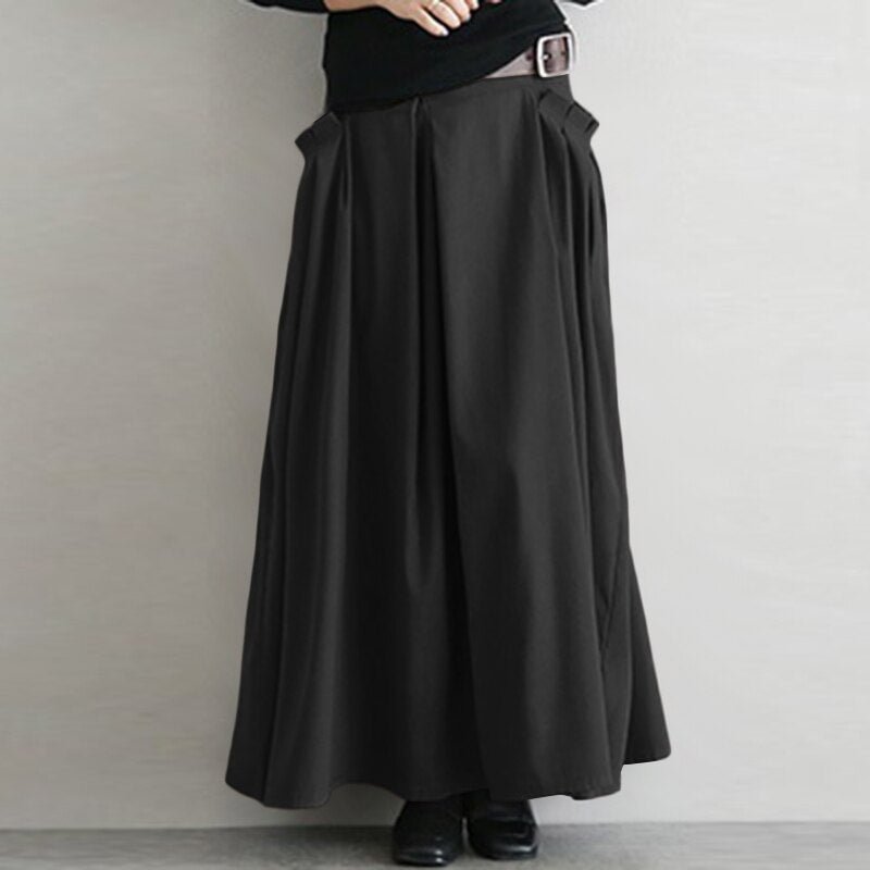 ZANZEA 2022 Elegant Spring Pleated Skirts Women's High Waist Sundress Casual Maxi Vestidos Female Zipper Bow Robe