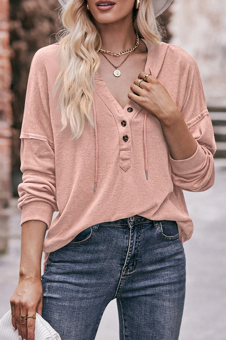 Casual Solid Buttons Hooded Collar Tops socialshop