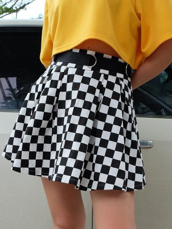 Black And White Plaid Print Bust Slim Short Skirt