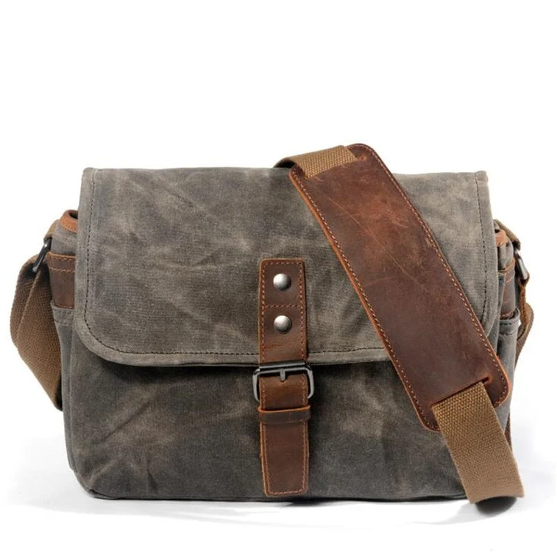 Men's Vintage Oil Wax Canvas Bag Men Casual Crossbody Bag For Men Messenger Bag Man Travel Shockproof DSLR Camera Bag