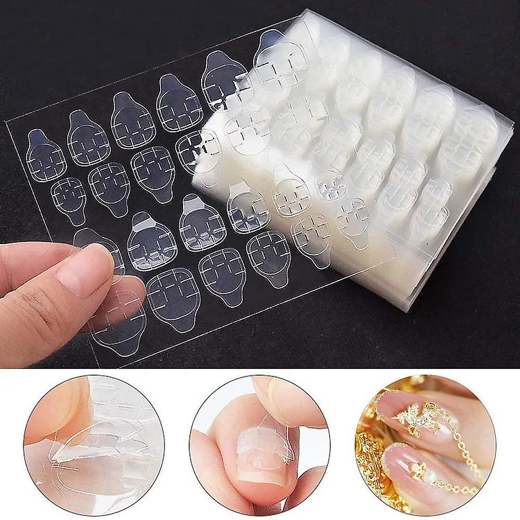 96 Pcs Double-sided Glue Nail Sticker Transparent Ahesive False Nail Tips For Fingers