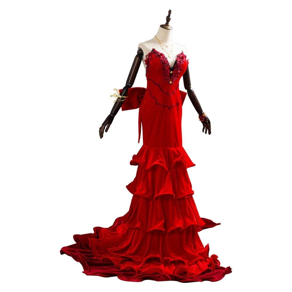 Aerith Aeris Gainsborough Red Party Dress Halloween Cosplay Costume
