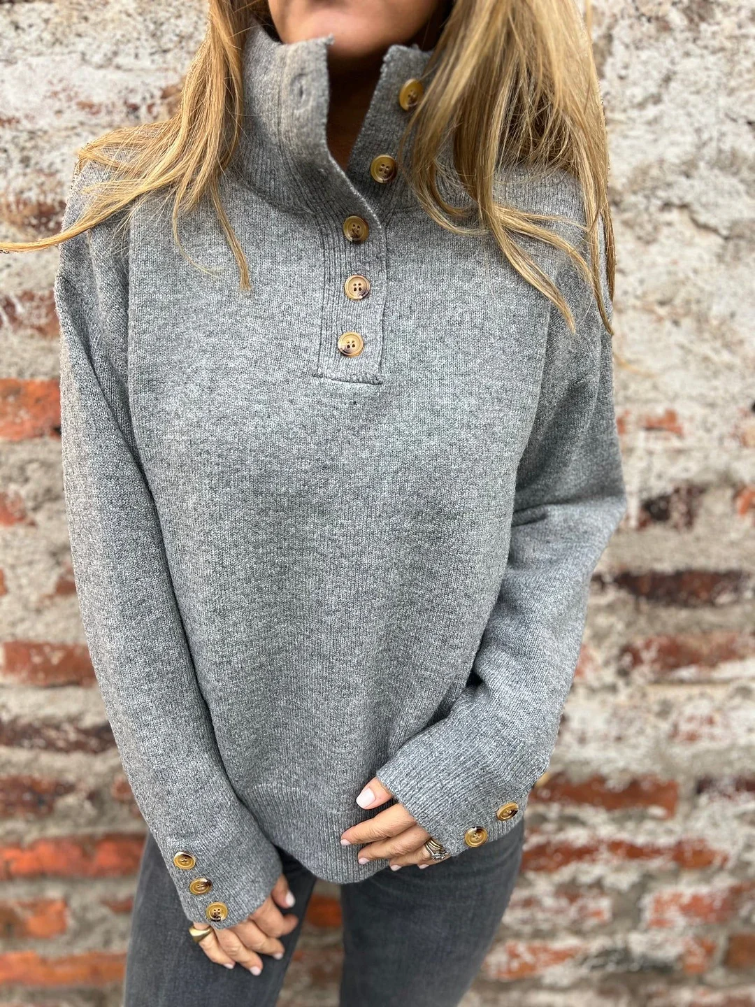 Nigikala Nigikala Li-Necked Knitwear In Autumn/Winter 2025 Solid Color Buttons Casual Loose Sweater For Women