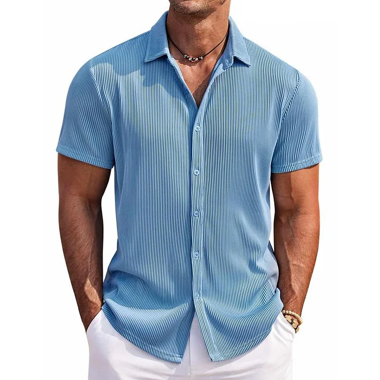 Men's Casual Solid Color Loose Lapel Short Sleeve Shirt