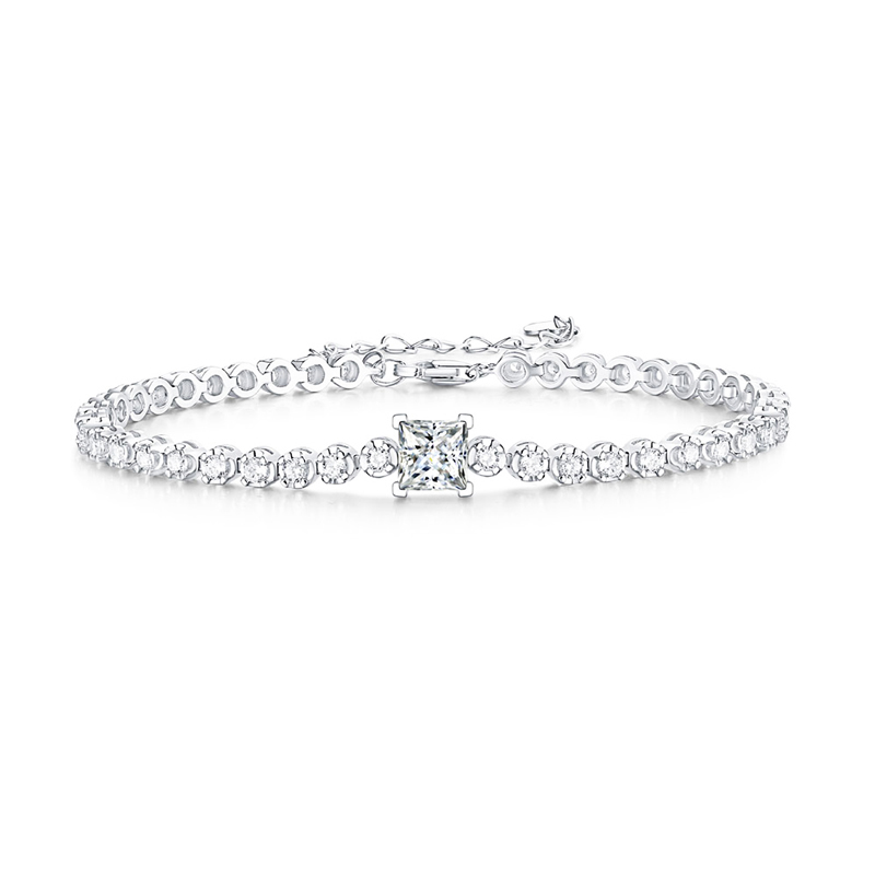  S925 Silver Sparkling Charm Bracelets for Women Square 5.5*5.5m 1CT Princess Moissanite Bracelet with GRA Certification