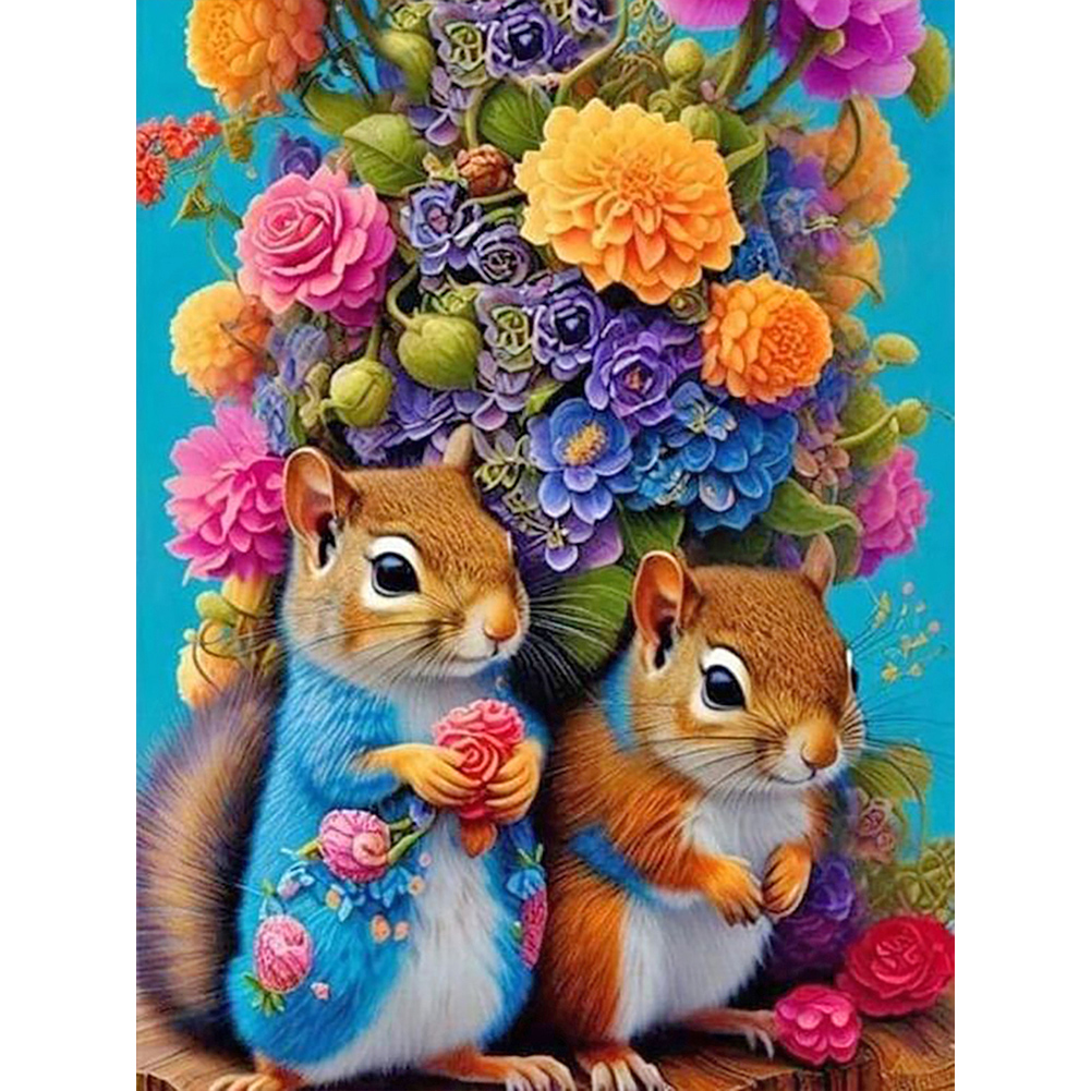 Flower And Squirrel 30*40CM (Canvas) Full Round Drill Diamond Painting gbfke
