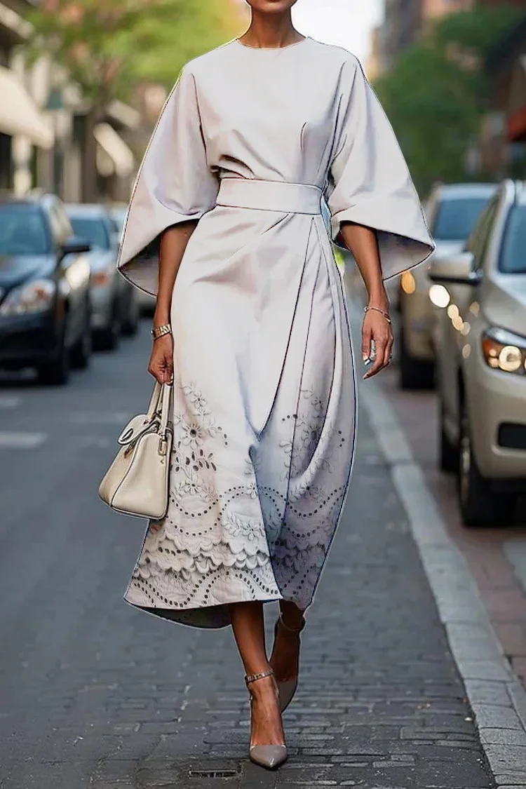Women's Vintage Elegant Lace Floral Print Midi Dress