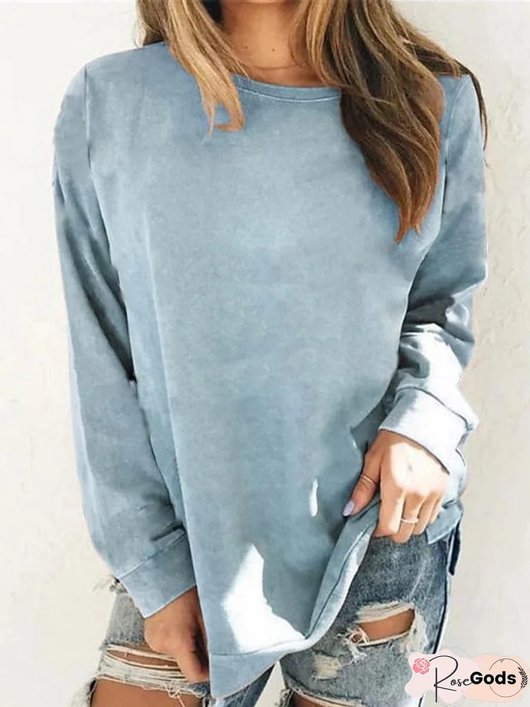 Women Casual Plain Autumn Micro-Elasticity Daily Crew Neck Cotton-Blend Regular H-Line Sweatshirts