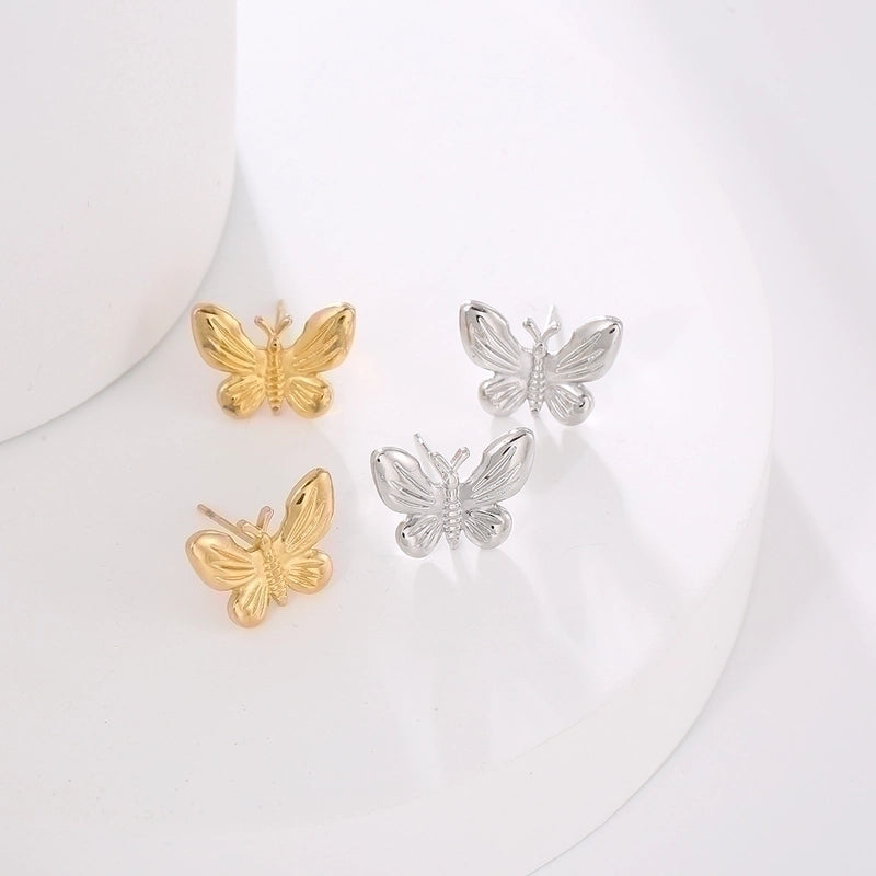 1 Pair Casual Minimalist Sunflower Heart Shape Butterfly Stainless Steel 18K Gold Plated Ear Studs