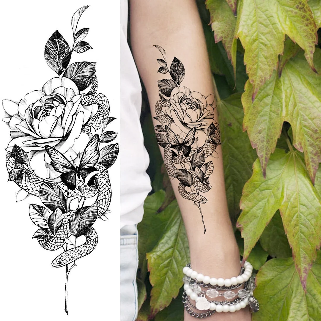 Realistic Snake Unique Forearm Temporary Tattoos For Men Adult Serpent Moon Fake Tattoo Waterproof Body Art Painting Tatoo Paper