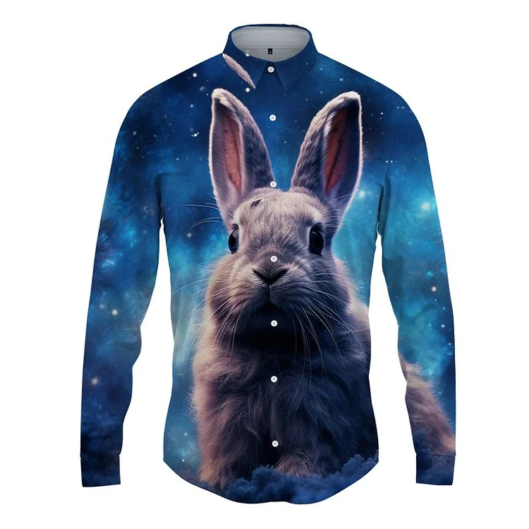Traceeye Starry Sky Rabbit 3D Printed Men Shirt Man/Women Casual Fashion Long Sleeves Shirts Button Lapel Tops Oversized Unisex Clothing