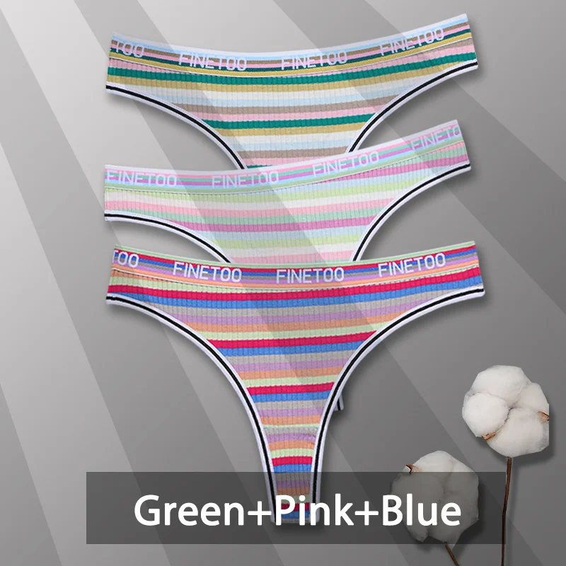 Billionm Colorful Cotton Panties for Women Sexy Striped Underwear G-string Thong Panty Female Breathable Soft Intimate Lingerie