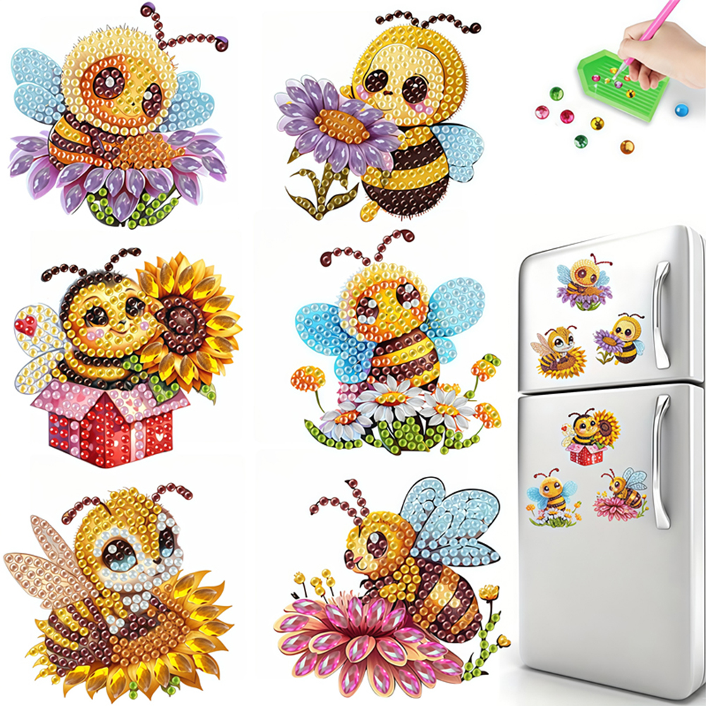 6pcs Bee DIY Diamond Painting Magnet Refrigerator for Adults Beginners