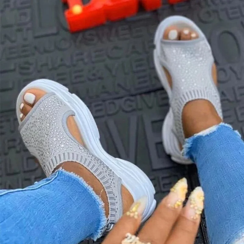 35-43 Women Diamond Sandals Summer 2021 Female Shoes Woman Platform Sandals Women Shoes Female Knitted Slip on Peep Toe Sneakers